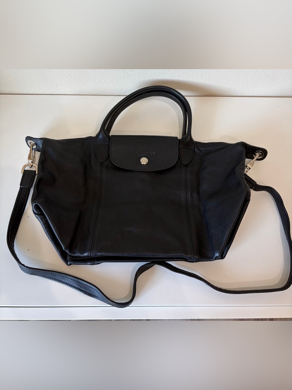 Longchamp Le Pliage Cuir Crossbody - Small - Black